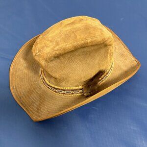 Mens Vintage Stetson Brown Suede Feather Pin Hat Cowboy Western  Woven Band
